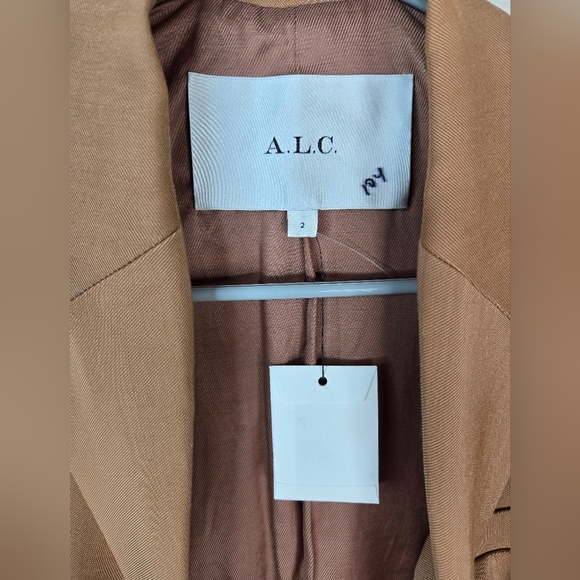 A.L.C Women Maverick Blazer Jacket  Coat Sz 2 Tan Orange Long Line Lace Up Cinch - Picture 4 of 12